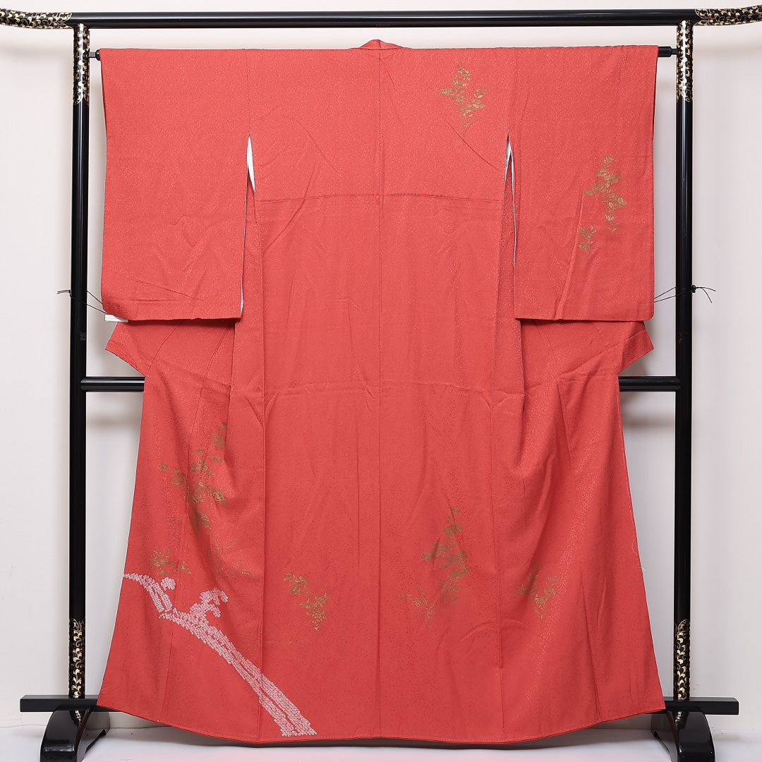 アンティーク 訪問着 袷 身丈160cm 裄64cm 正絹 金彩 鹿の子柄 桔梗 Sランク 1212-00724