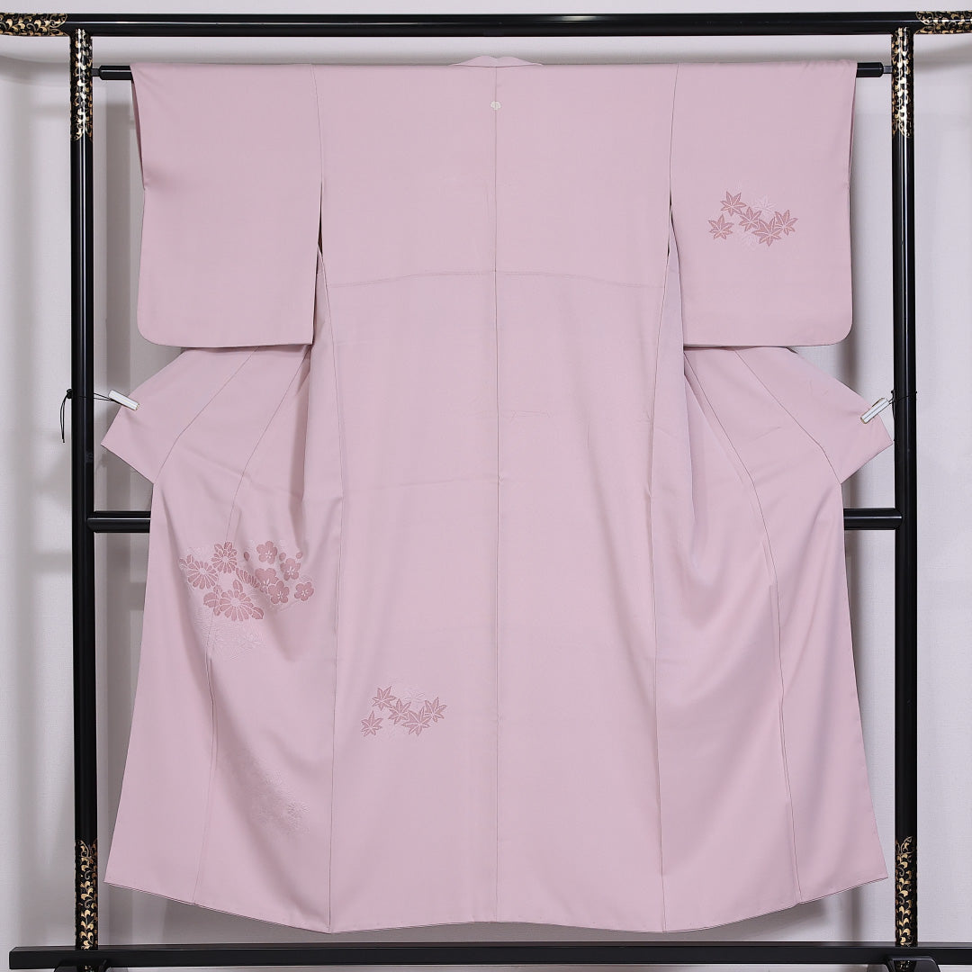 訪問着 袷 身丈150cm 裄60.5cm 正絹 一つ紋 紅葉 梅 菊 蔦 Aランク 1212-00828