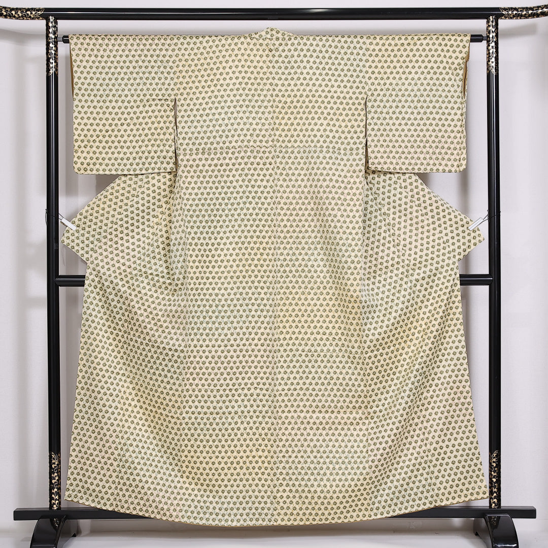 小紋 袷 身丈158cm 裄丈62cm 正絹 Sランク インフォーマル 広衿 Mサイズ 亀甲 クリーム系 RP 1221-02479