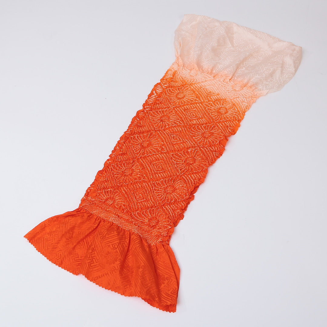 帯揚げ 総絞り 朱系 中抜き Sランク 正絹 和装小物 帯小物 1230000115216