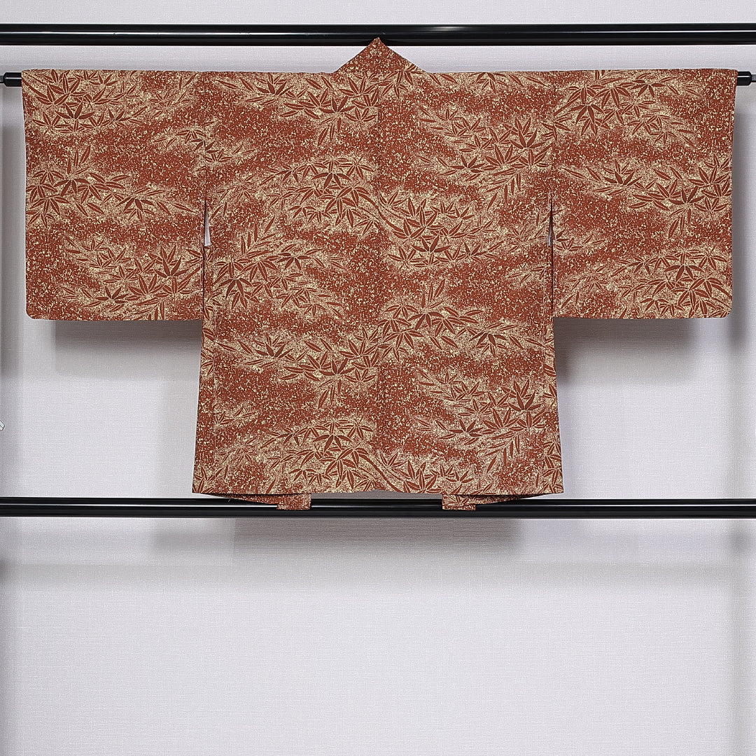 洗える着物 羽織 袷 身丈76cm 裄丈63cm ポリエステル Sランク カジュアル Sサイズ 笹 茶系 RP 1232-10271