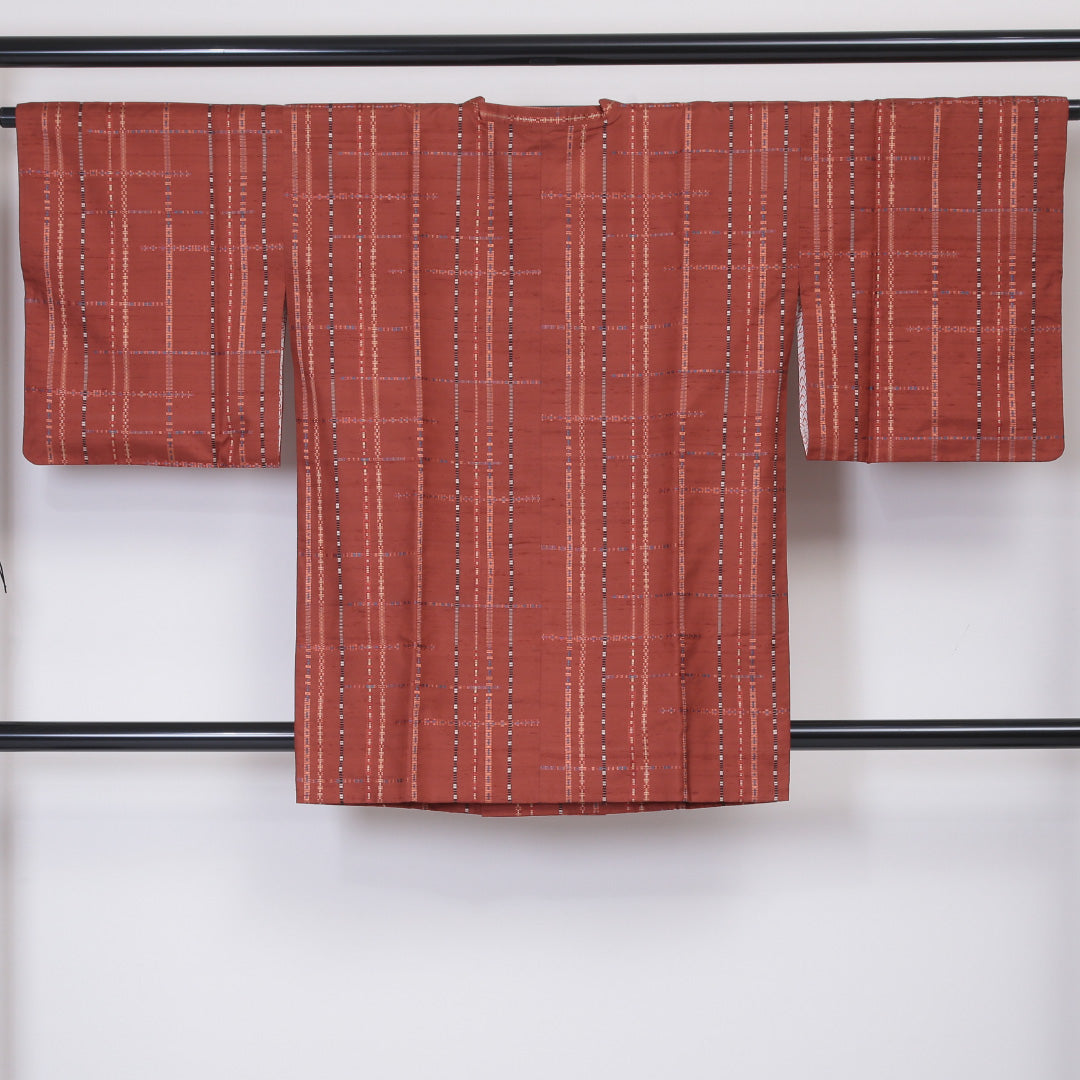道行コート 袷 身丈87cm 裄65cm 正絹 紬 Sランク 茶系 1217-00503