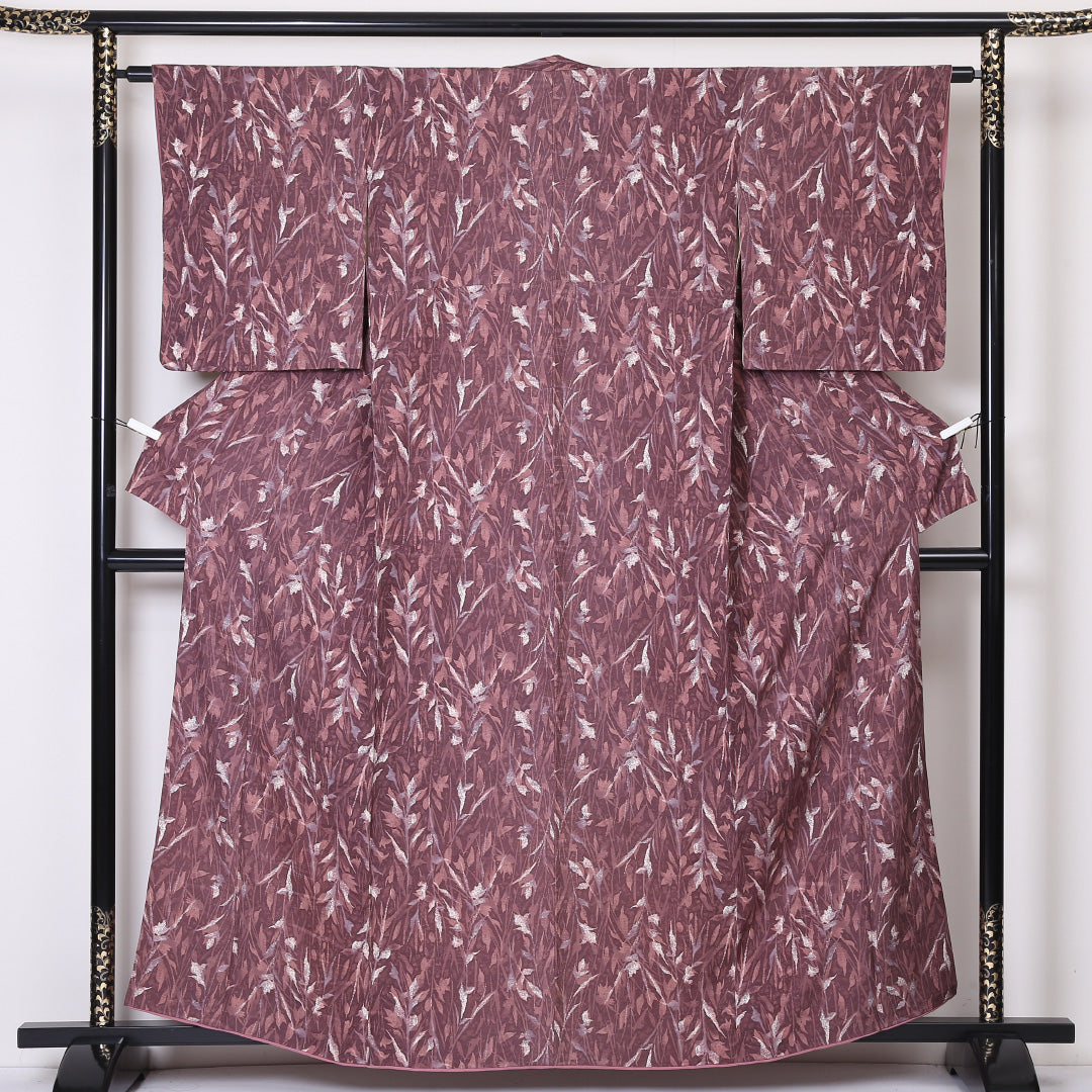 小紋 袷 身丈160cm 裄62.5cm ピンク系 花柄 正絹 Aランク 1215-01944-3413
