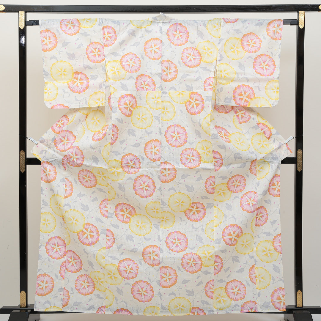 新品 浴衣 身丈163cm 裄丈67cm 木綿 洗える着物 朝顔 Nランク 1218-00033