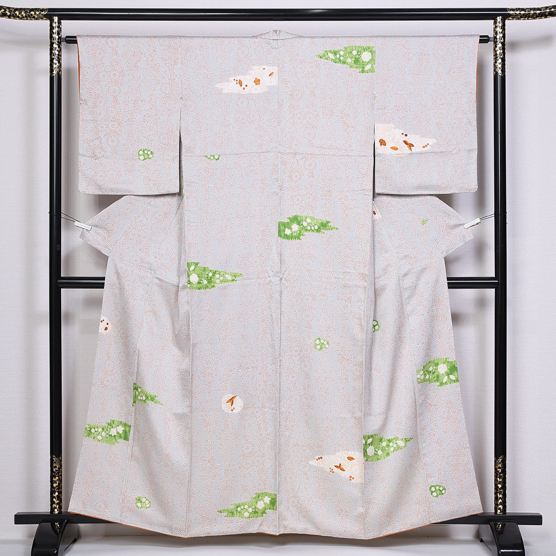 小紋 身丈158.5cm 裄丈63cm Aランク 袷 正絹 広衿 刺繡 部分絞り 紅葉 1215-10172