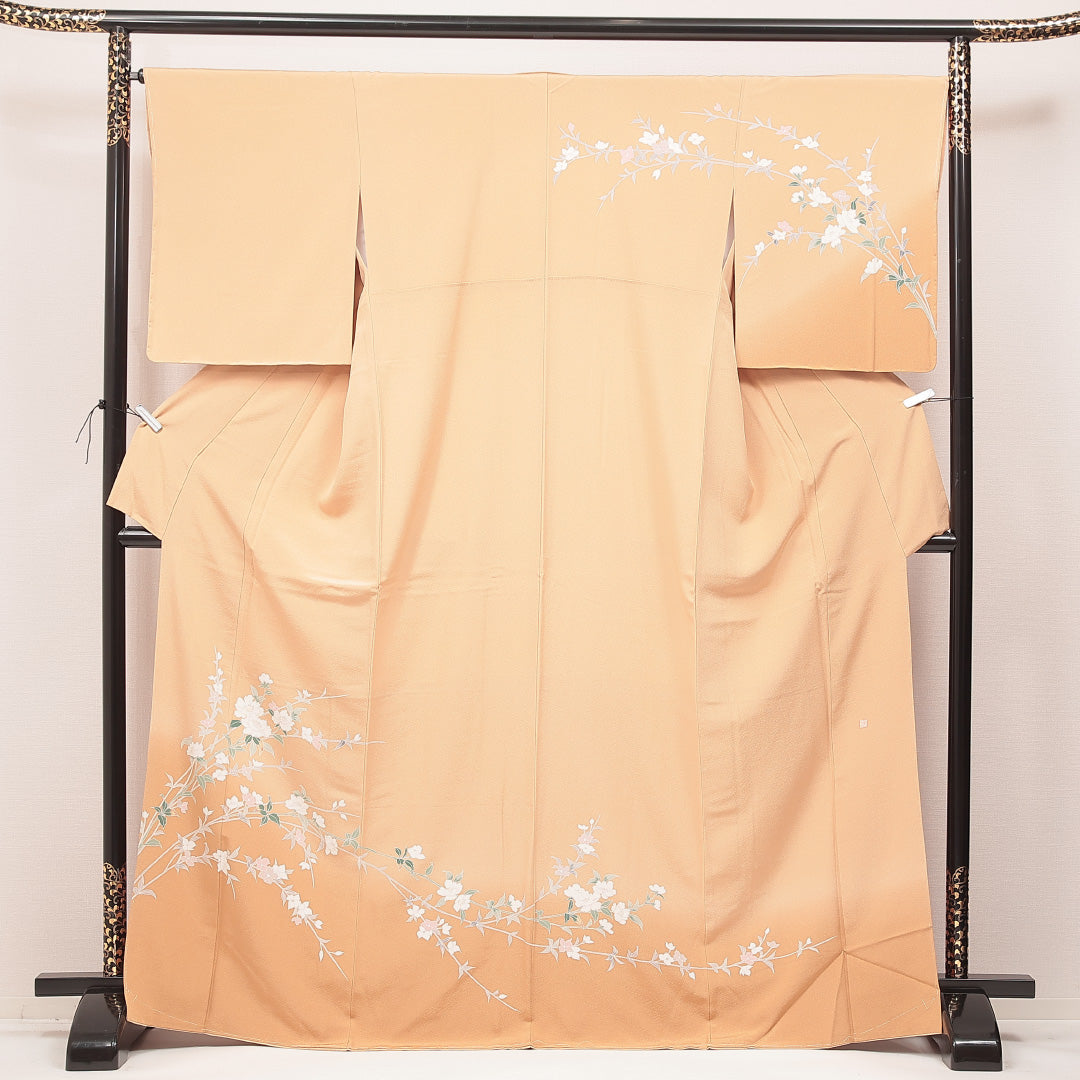 付下げ 朱系 正絹 袷 花柄 1218-16956 背面全体
