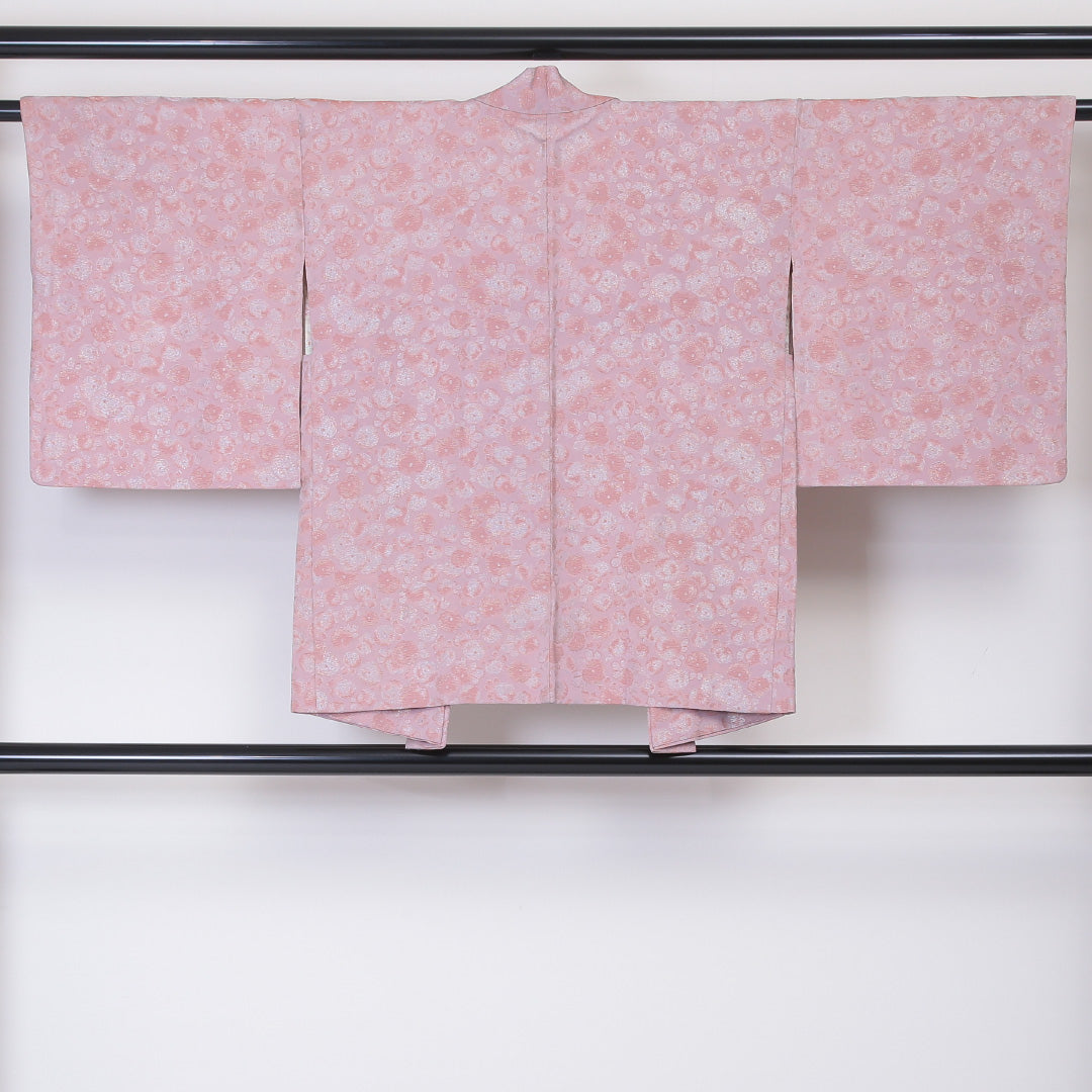 羽織 袷 身丈74cm 裄丈62cm 正絹 Bランク カジュアル Sサイズ 紐あり 花柄 ピンク系 HP 1232-05948