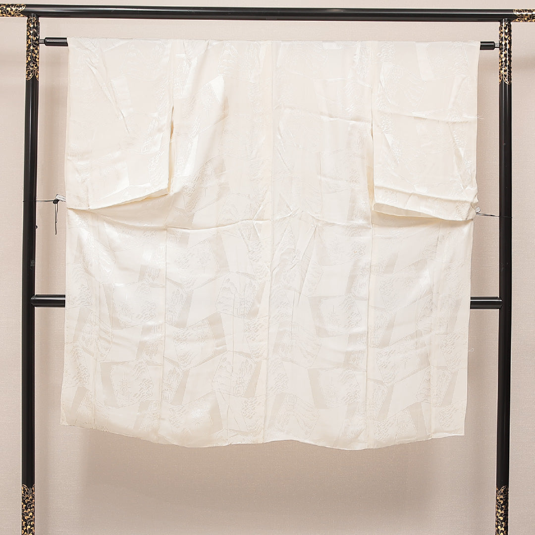 長襦袢 クリーム系 正絹 無双袖 創作柄 1239-17092 背面全体