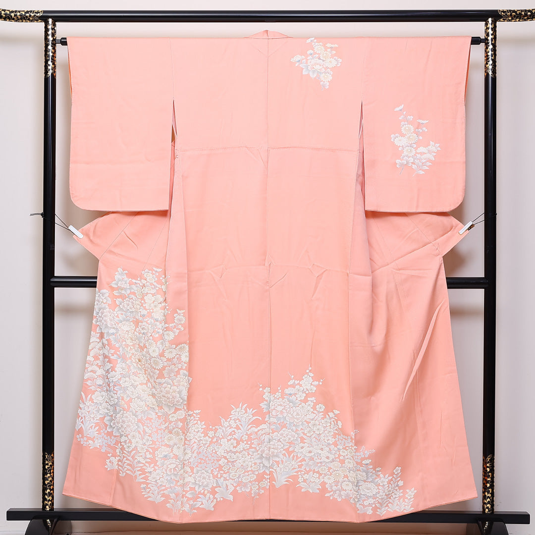 Lサイズ　165cm　山吹色　花も尿　正絹お振袖　k564 Lサイズ165cm山吹色花も尿正絹お振袖k564