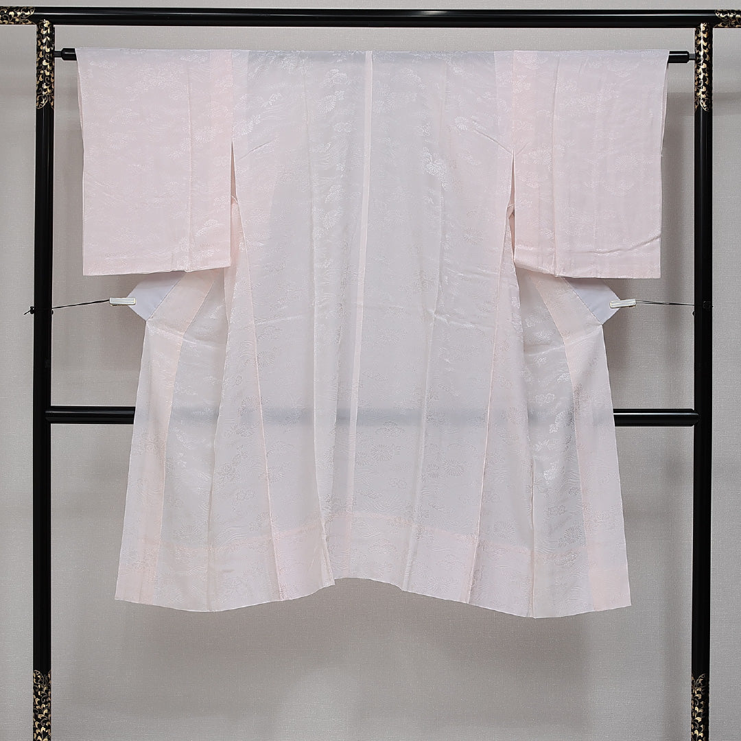 長襦袢 無双袖 身丈120cm 裄丈61cm 正絹 Sランク Sサイズ 菊 笹 ピンク系 RP 1239-14474