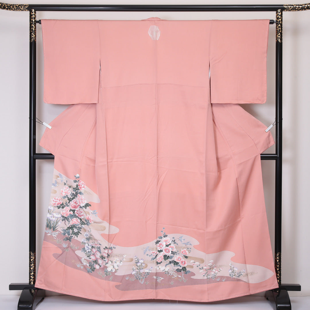 色留袖 一つ紋 剣片喰 身丈163cm 裄丈64.5cm Sランク 正絹 袷 広衿 L 金彩 牡丹 セミフォーマル ピンク系 1211-F0219