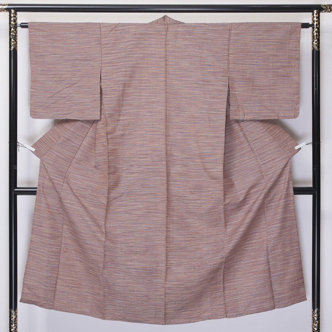 紬 単衣 身丈144cm 裄62cm 正絹 茶系 Aランク 1216-00971