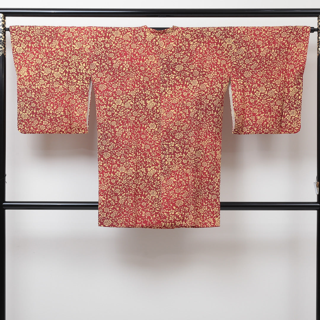 道行コート 袷 身丈88cm 裄丈66cm 正絹 Sランク セミフォーマル Mサイズ 唐草 赤系 RP 1237-05711