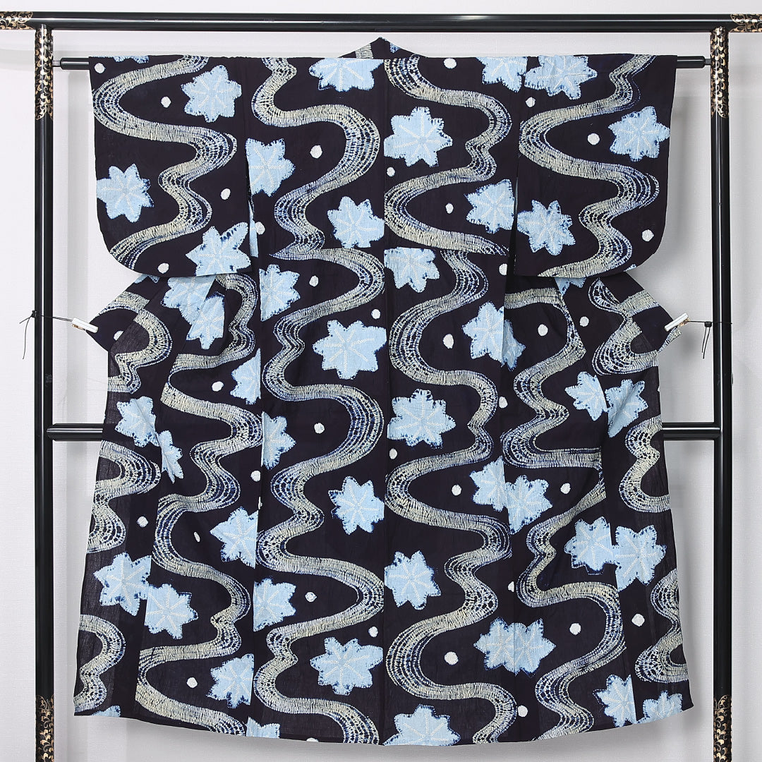 中古・リサイクル 浴衣 】 夏物 絞り 身丈146cm 裄丈60.5cm Cランク XS  