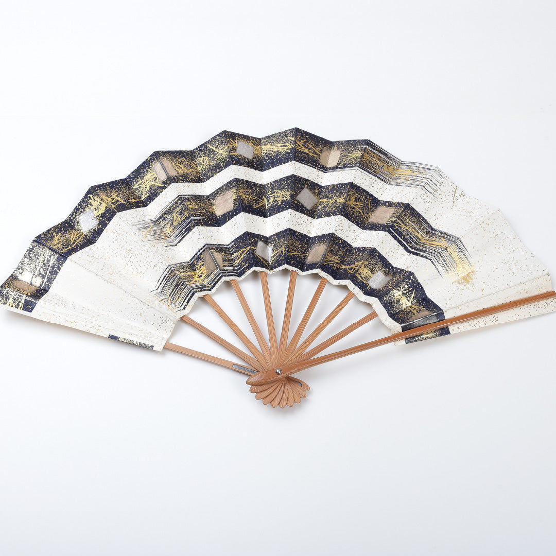 扇子 和装小物 Aランク 竹 舞踊 舞扇子 金箔 ケース付き 和紙 白系 両面同柄 1221-00057