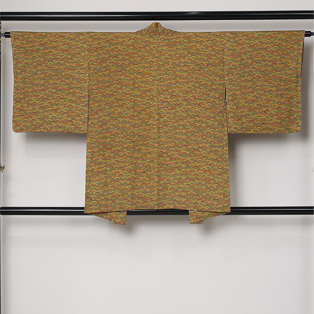 羽織 袷 身丈80cm 裄丈63cm 正絹 Sランク カジュアル Sサイズ 青海波 茶系 RP 1232-12726