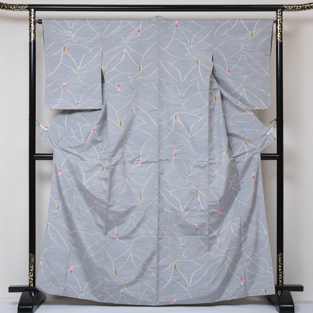 紬 袷 身丈166cm 裄66cm 正絹 グレー系 Bランク 1216-00568