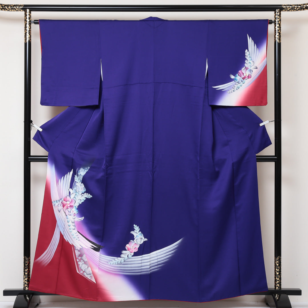 訪問着 袷 身丈160cm 裄丈64cm 正絹 Sランク セミフォーマル 広衿 Lサイズ 花柄 紫系 PO 1217-04377