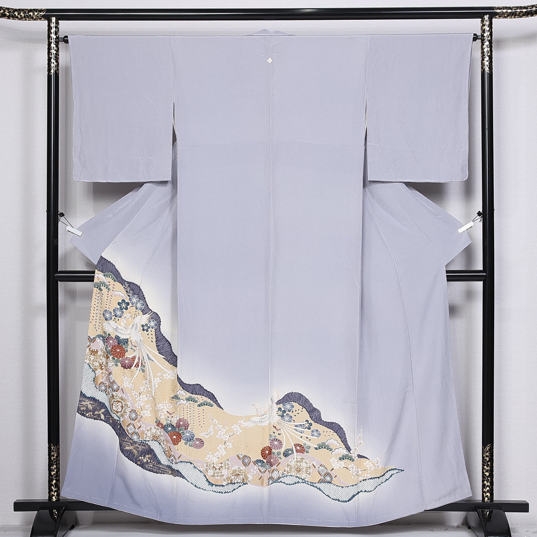 色留袖 身丈160cm 裄丈64.5cm 袷 一つ紋 四ツ目菱 正絹 Bランク 広衿 尾長鳥 アラベスク 1211-F0357
