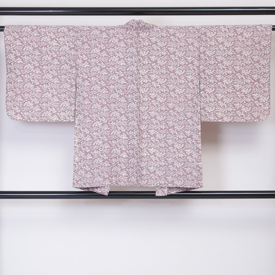 羽織 袷 身丈76cm 裄丈61cm 正絹 Aランク Sサイズ カジュアル ちりめん 紅葉 紫系 1217-06003