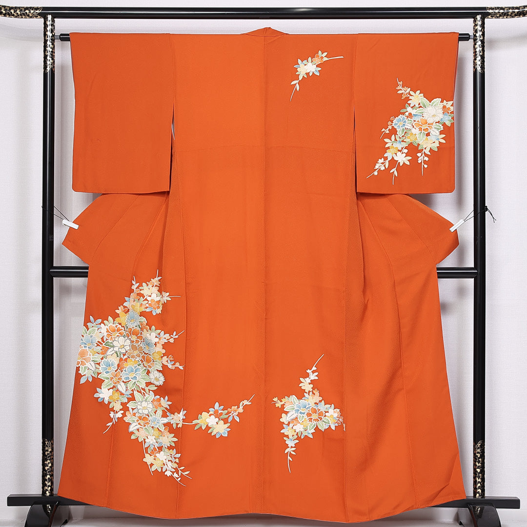 訪問着 身丈159cm 裄丈62.5cm 正絹 Aランク 袷 広衿 友禅 牡丹 桜 1212-10373