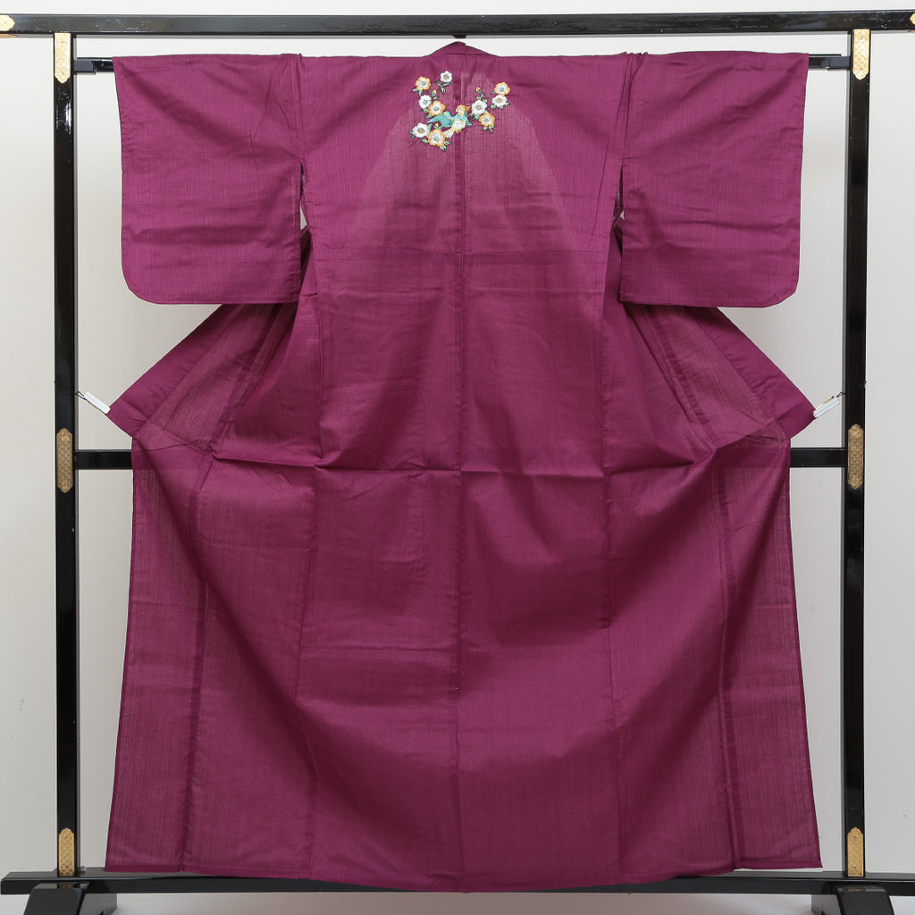 新品 浴衣 身丈163cm 裄67cm 紫系 刺繍 モダン 夏物 新品 糸千花