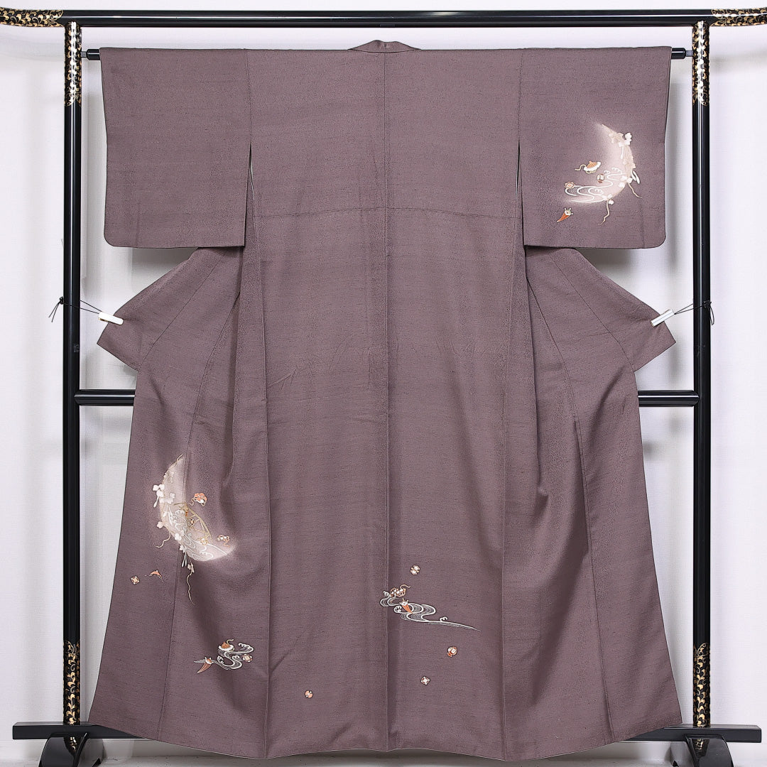 訪問着 身丈158cm 裄丈63cm 正絹 Aランク 袷 広衿 小鼓 流水 蔦 1212-10359