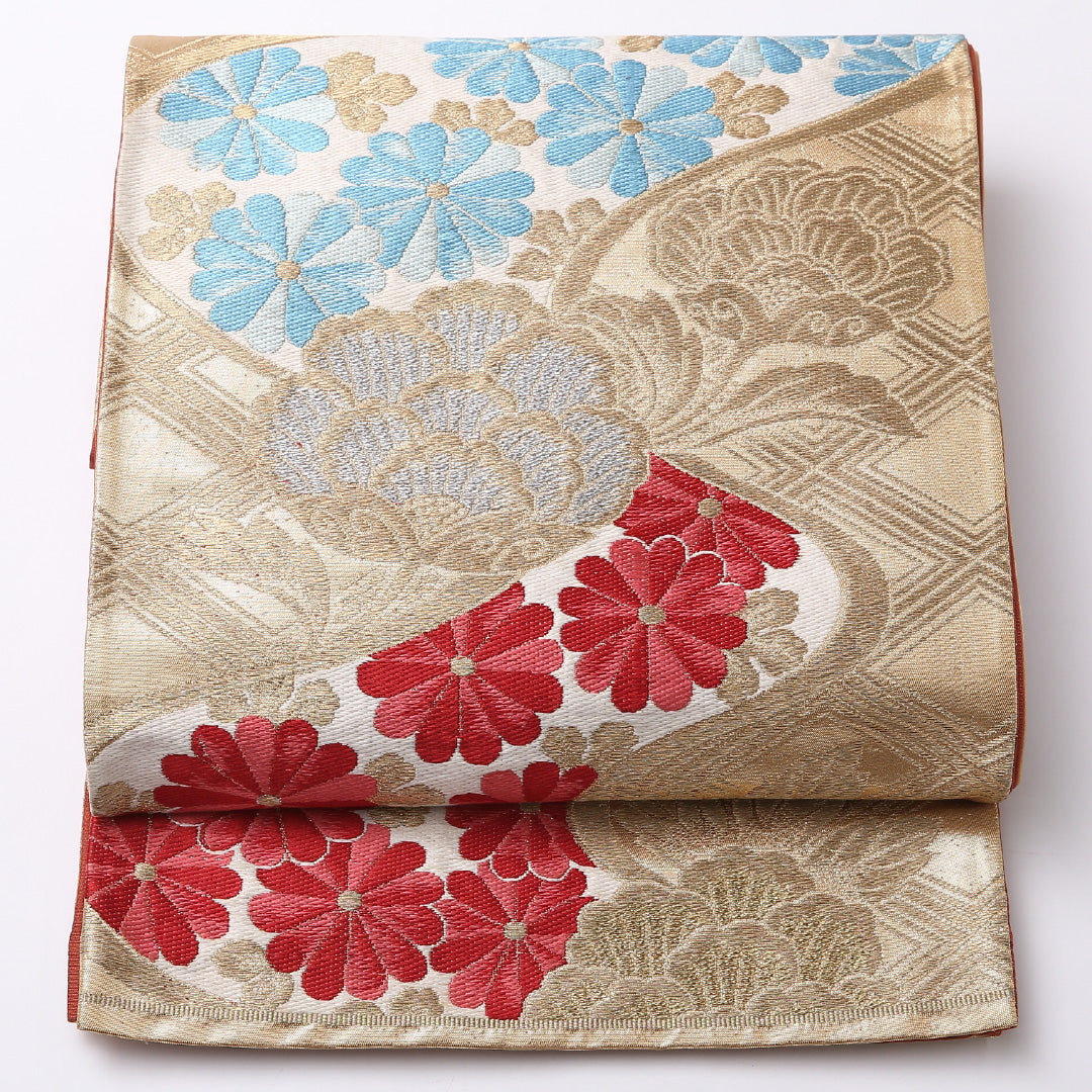 袋帯 帯丈396cm 正絹 六通 フォーマル 唐華 流水 菊 吉祥文様 金系 1243-01509