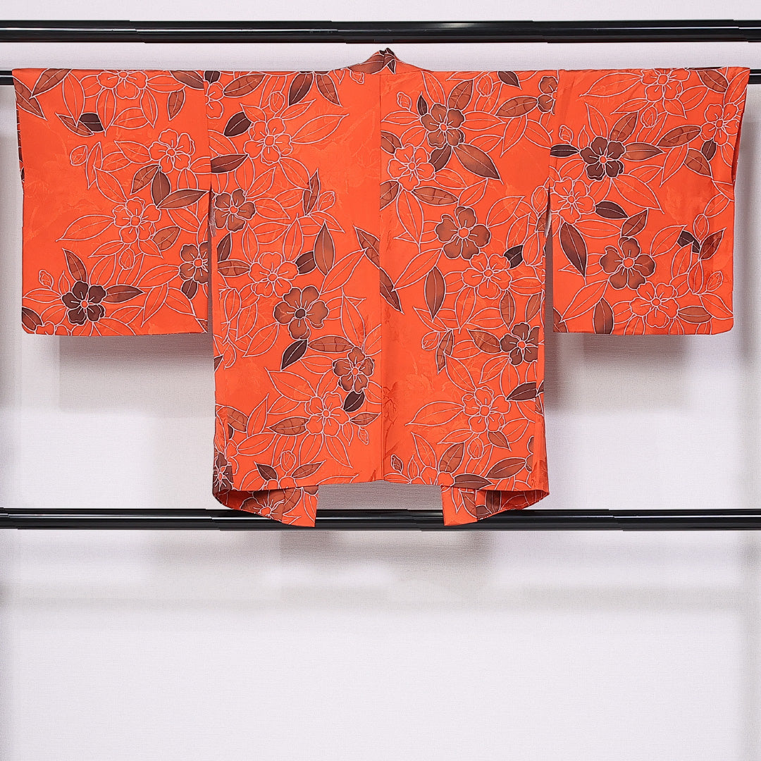 羽織 袷 身丈75cm 裄丈63cm 正絹 Sランク カジュアル Sサイズ 牡丹 朱系 RP 1232-11097
