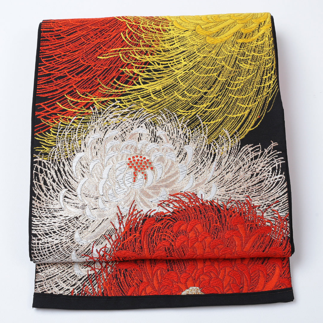 袋帯 帯丈424cm 六通 仕立て上がり フォーマル Sランク 菊 金糸 銀糸 黒系 122300607210