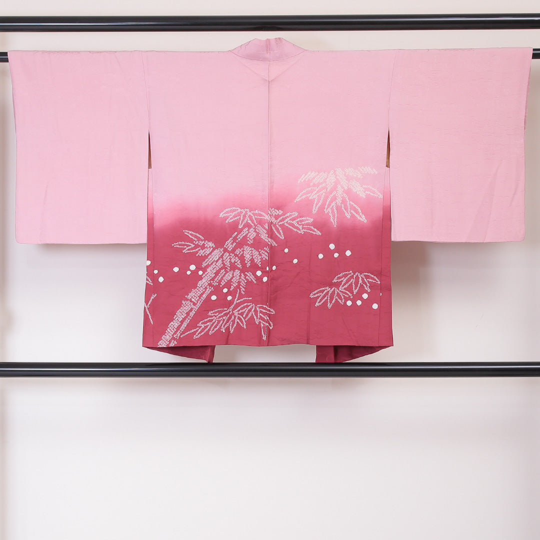 絵羽羽織 袷 身丈72cm 裄丈63cm 正絹 Sランク インフォーマル Sサイズ 絞り ぼかし染 笹 ピンク系 RP 1234-05799