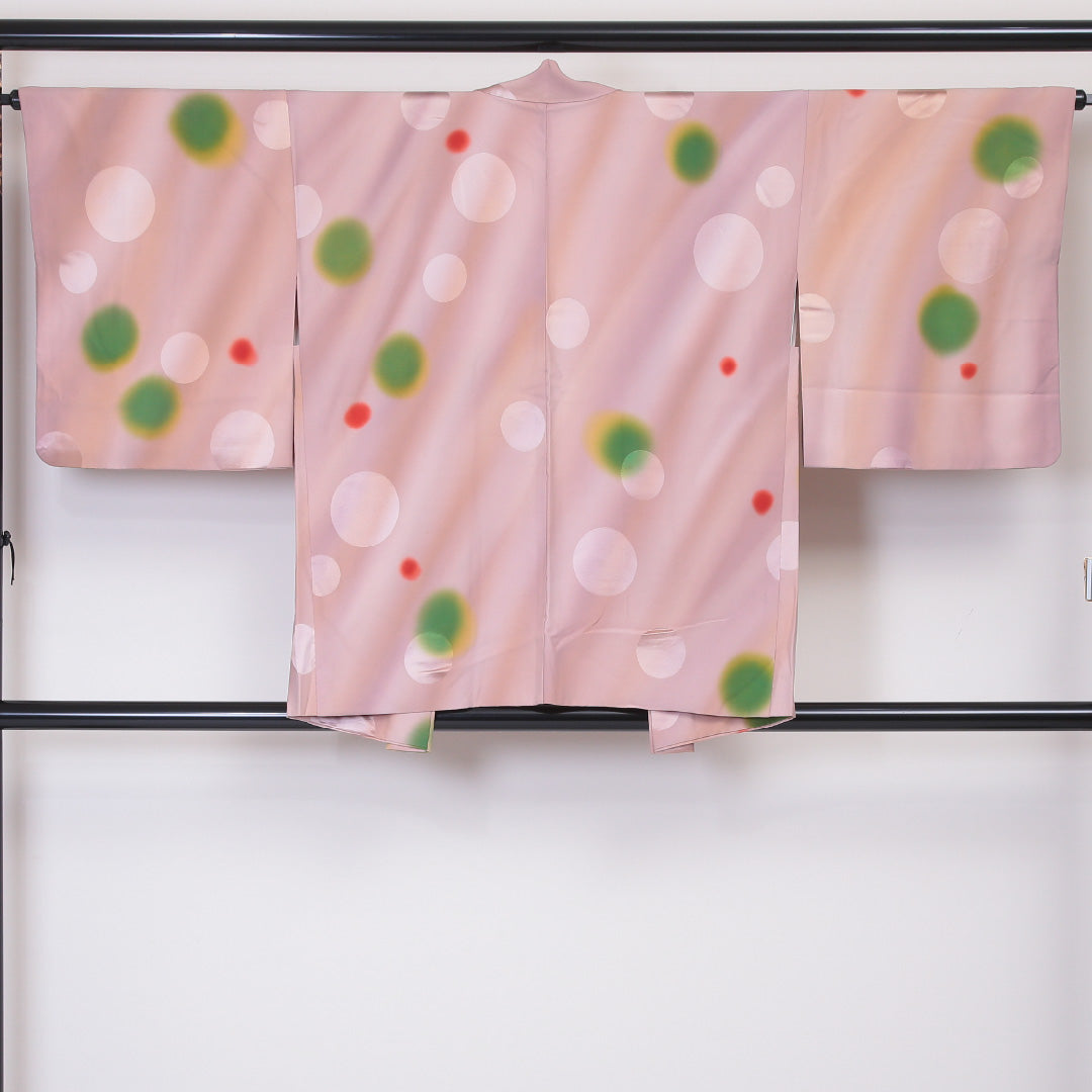 羽織 袷 身丈79cm 裄丈65cm 正絹 Sランク カジュアル Mサイズ 紐あり 水玉 ピンク系 RP 1232-05840