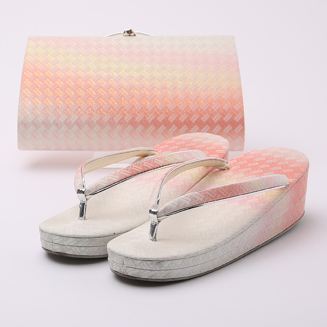 草履・バッグセット Aランク 礼装用 正絹 錦織 外箱付き FREE ピンク系 銀系 A-31 1241-00449