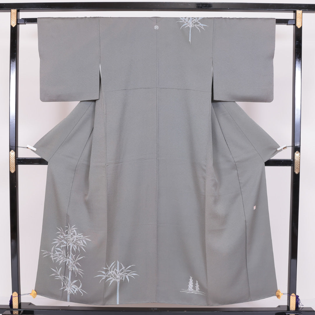 付下げ 袷 身丈151cm 裄63cm 正絹 一つ紋 丸に違い鷹羽 竹 笹 落款 Aランク 1212-00050