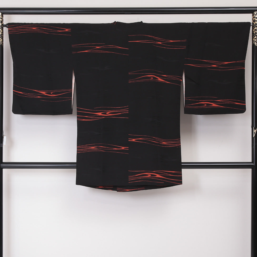 道行コート 袷 身丈90cm 裄丈66cm 正絹 Sランク Mサイズ フォーマル 創作柄 黒系 1263-05796