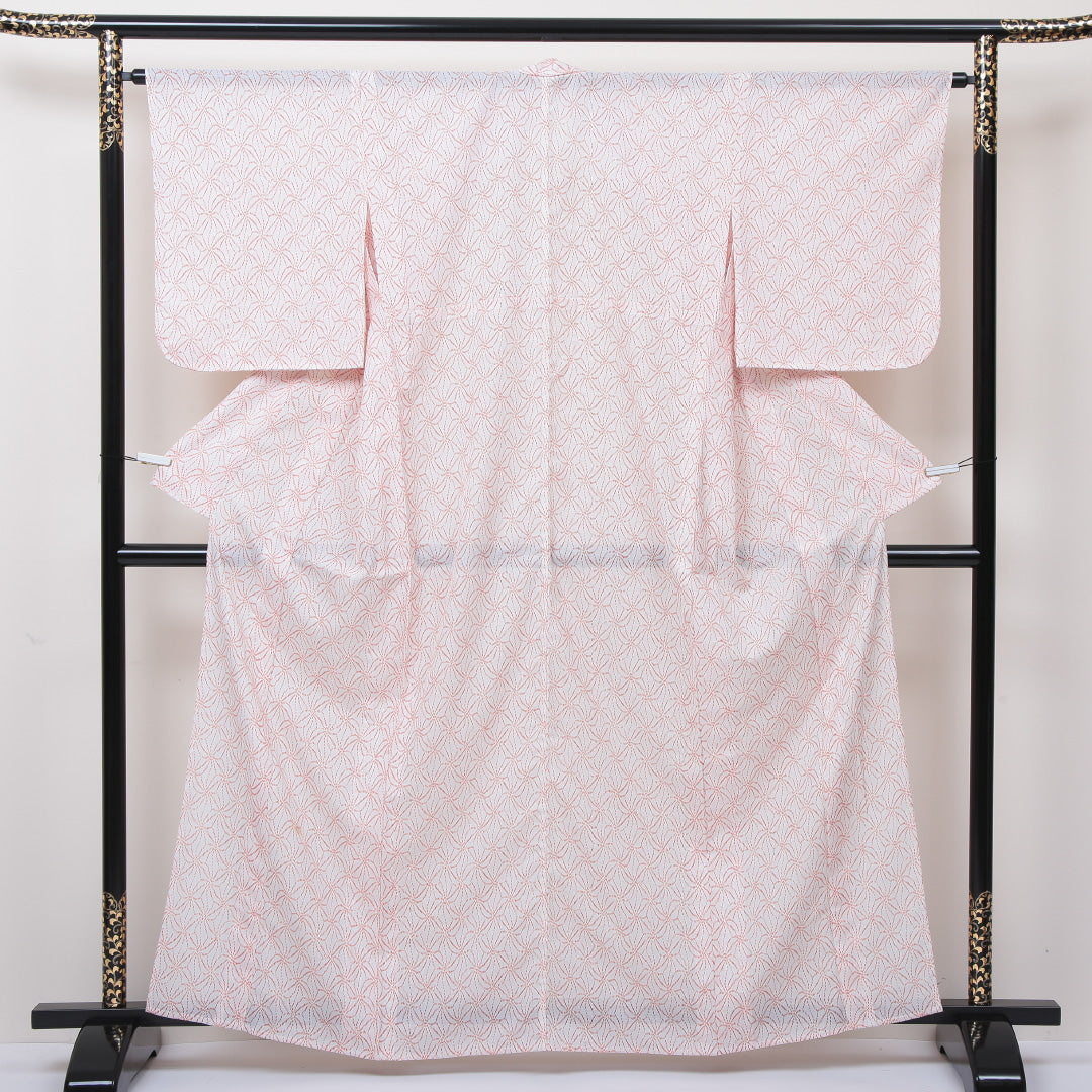 小紋 絽 身丈162cm 裄64.5cm 白系 洗える着物 Bランク 夏着物 1215012324411