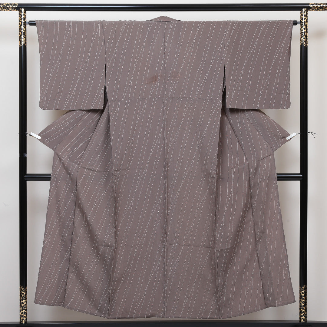 小紋 単衣 身丈150cm 裄64cm 茶系 正絹 Bランク 1215013664214