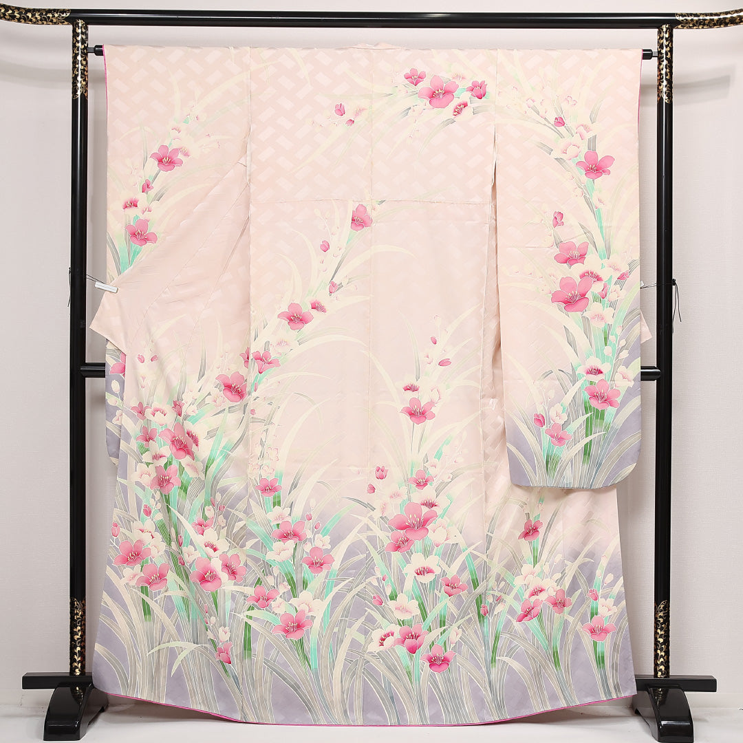 振袖 身丈164cm 裄丈64.5cm Cランク 正絹 袷 広衿 L 花柄 フォーマル 可憐 気品 ピンク系 1213-F0567