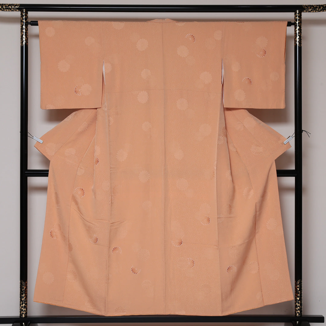 小紋 袷 身丈153cm 裄63cm 朱系 菊 正絹 Aランク 1215-01630-3216