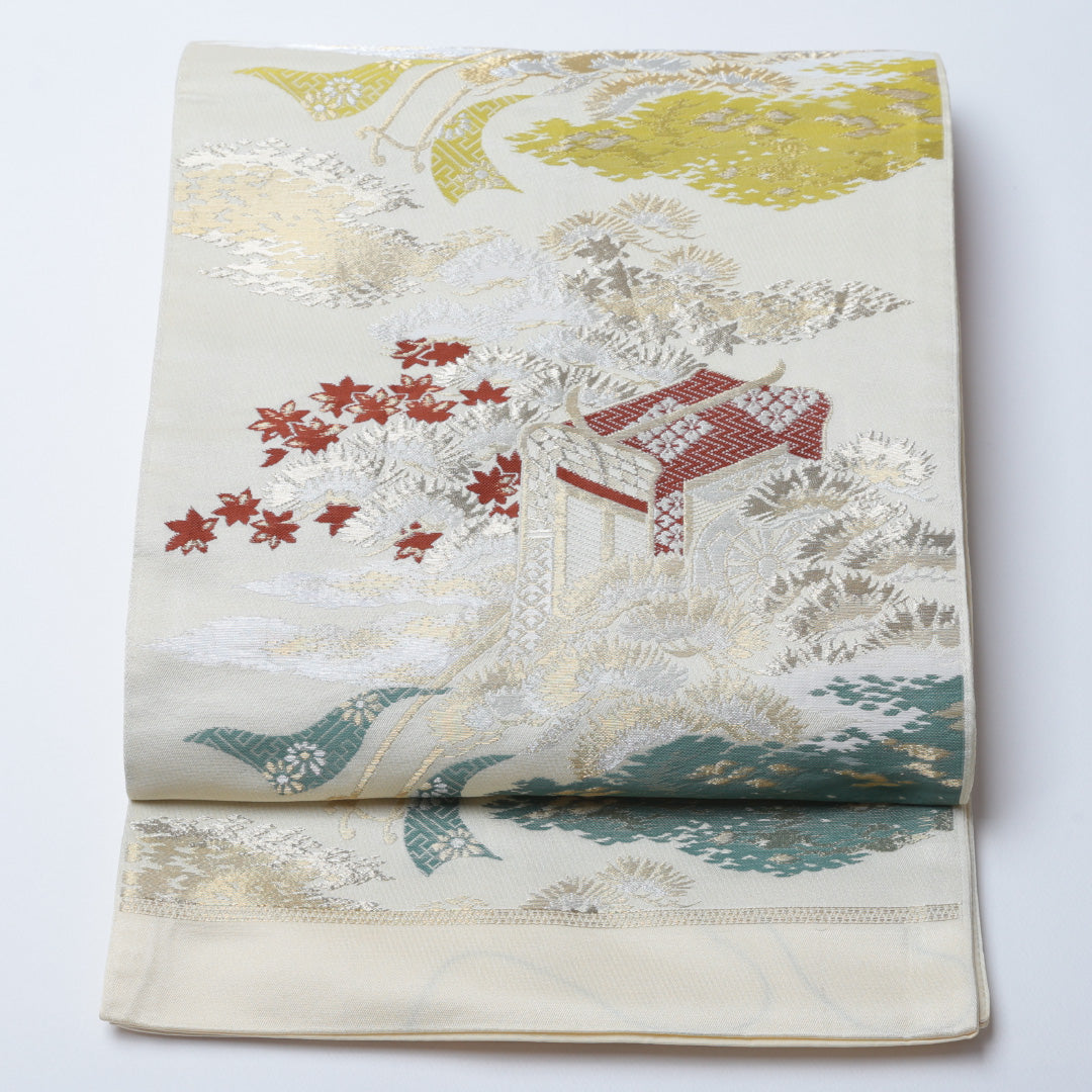 袋帯 帯丈400cm 六通 仕立て上がり フォーマル Aランク 茶屋辻 クリーム系 122300541315