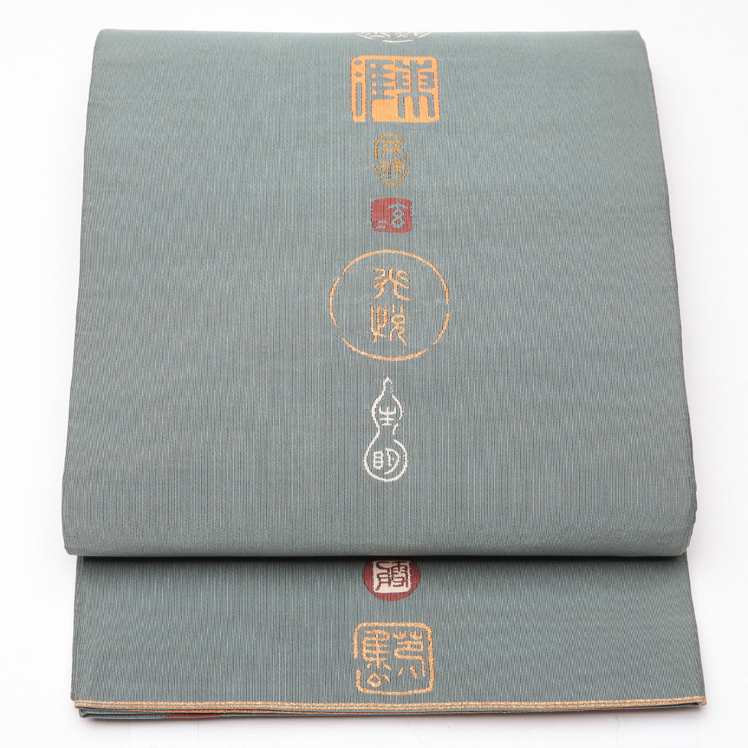 袋帯 帯丈416cm セミフォーマル ポイント柄 Cランク 正絹 綴れ織 創作 落款 緑系 1223-01272