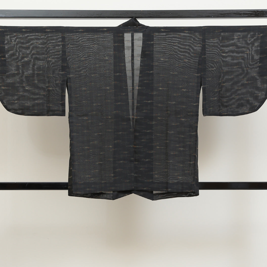 丈長 道中着 黒地に桜花散らし 身丈141㎝ 袷 トールサイズ 洗える素材