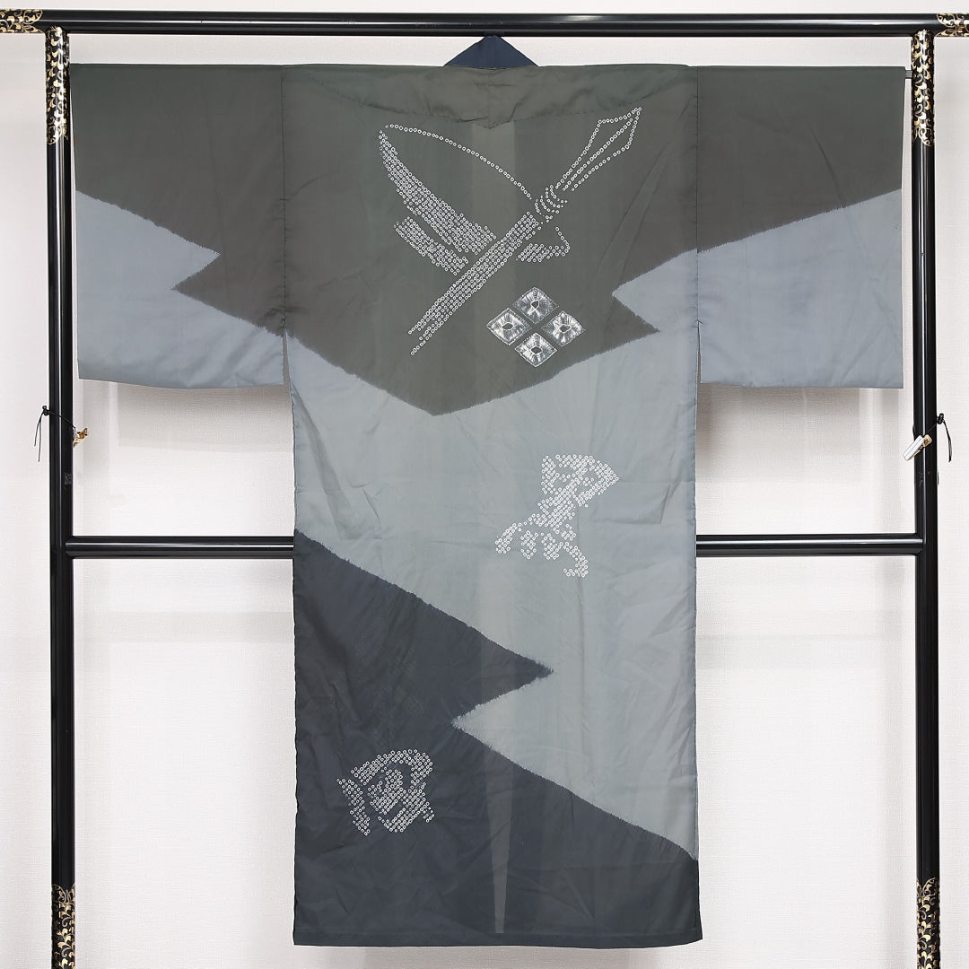 長襦袢 男性用 グレー系 正絹 夏物 創作柄 1241-13197 背面全体