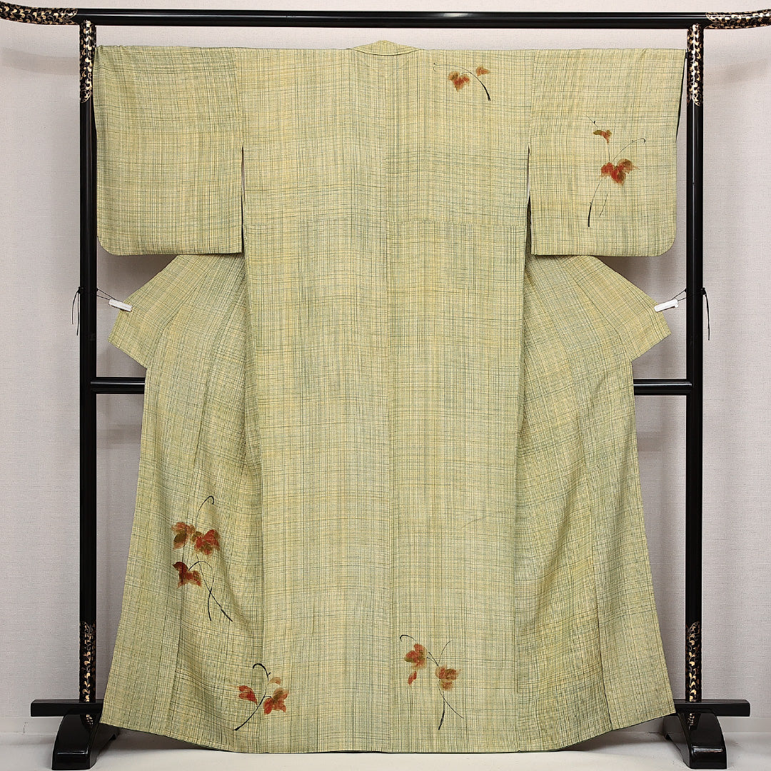 付下げ 袷 身丈163cm 裄丈67cm 正絹 Sランク インフォーマル 広衿 Lサイズ 桜 アイビー 緑系 RP 1218-14087