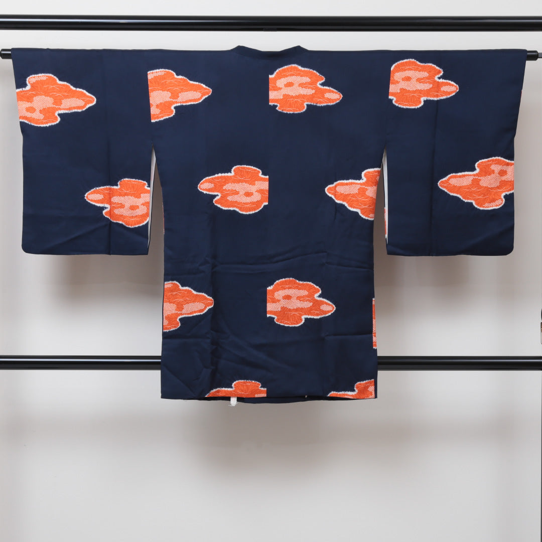 道行コート 袷 身丈87cm 裄丈62cm 正絹 Sランク Sサイズ フォーマル 雲取り 紺系 1263-05679