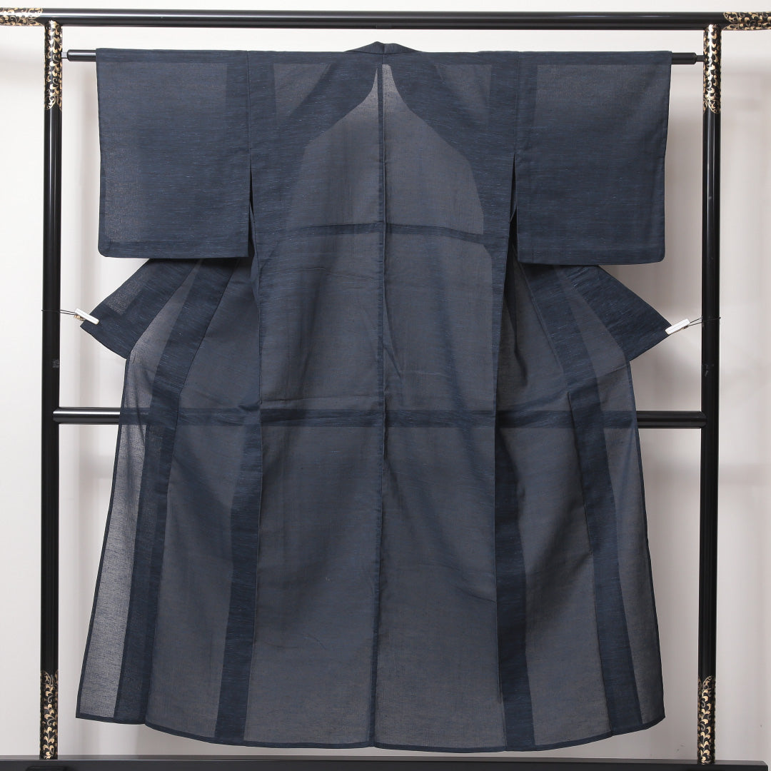 夏物 紬 夏紬 身丈152cm 裄丈61cm 正絹 Bランク カジュアル 広衿 Sサイズ 無地 紺系 RP 1223-03500