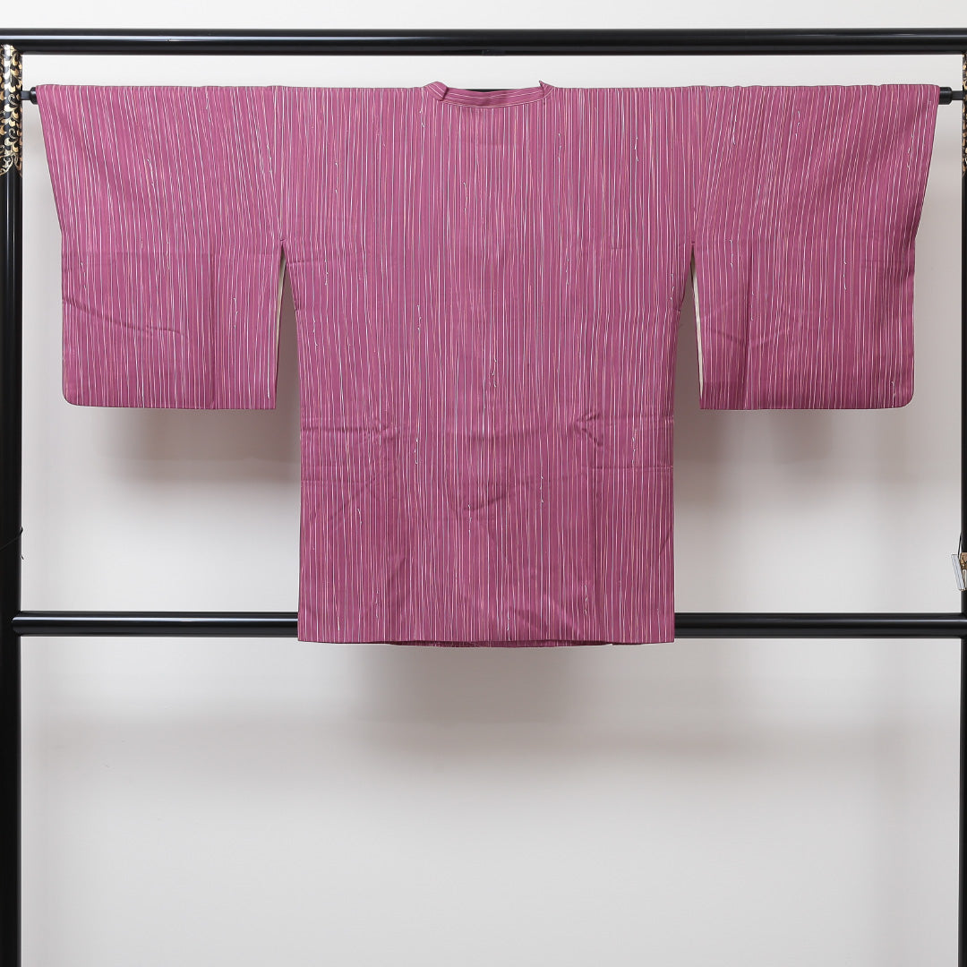 道行コート 身丈81cm 裄丈64cm 正絹 Sランク M 縞 紫系 1217-00392