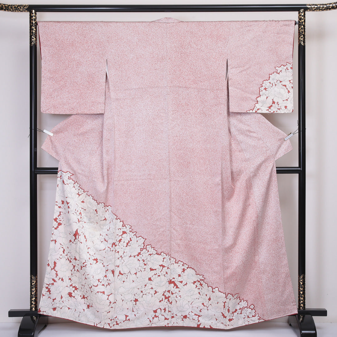 訪問着 袷 身丈160~164cm 裄66.5cm 正絹 牡丹 白系 Aランク 1212-00535