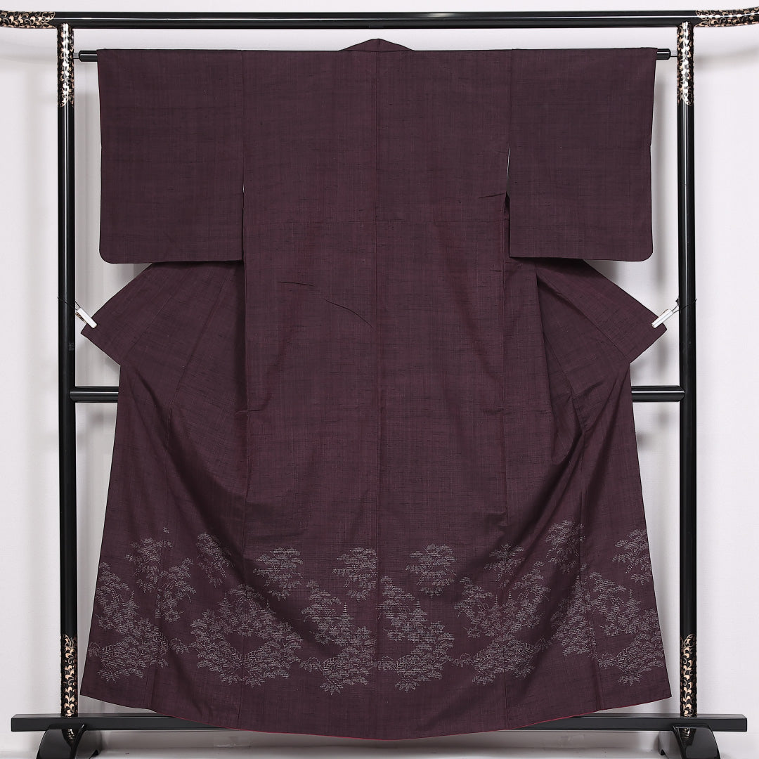 結城紬 身丈158cm 裄丈62.5cm Sランク 袷 正絹 広衿 付下げ 松 寺院 1216-10085