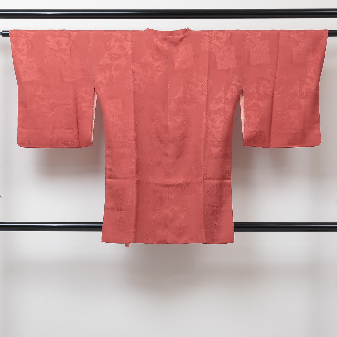 道行コート 袷 身丈85cm 裄丈63cm 正絹 Sランク セミフォーマル Sサイズ 無地 朱系 RP 1237-05704